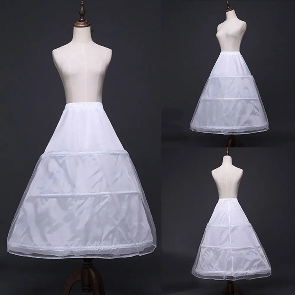 Neuer Modischer Weißer Petticoat mit 3 Reifen, Ballkleid-Unterrock, Langer Unterrock, Krinoline, Blumenkleid-Accessoires – Detail 4