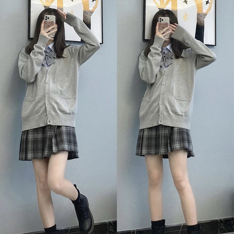 Original Japan Basic V-Neck Autumn And Winter Jk Multi-Color Knitting Basic Cardigan Sweater Loose Coat Japanese School Uniform