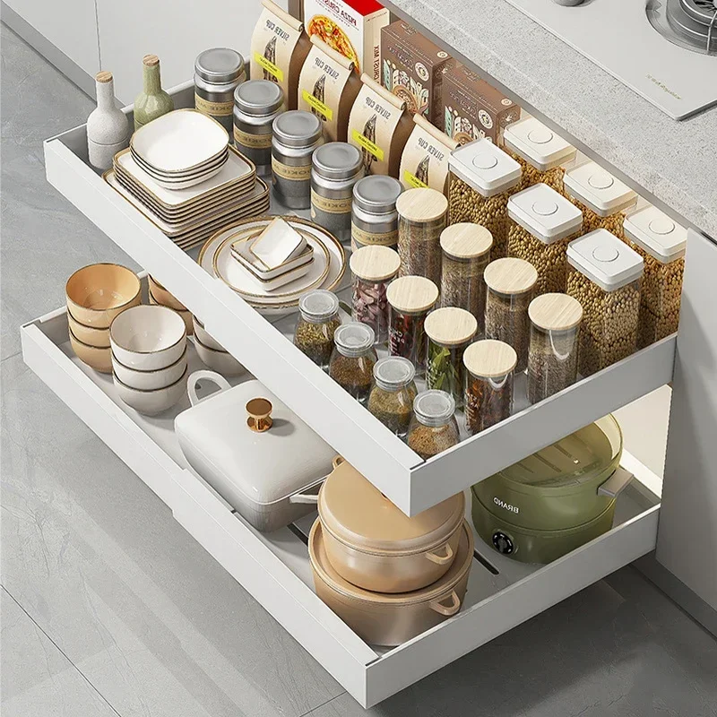 

Scalable Pull-out Kitchen Storage Rack with Slide Rails Drawer Type Storage Tray Spice Box Storage Cabinets Organizer Rack