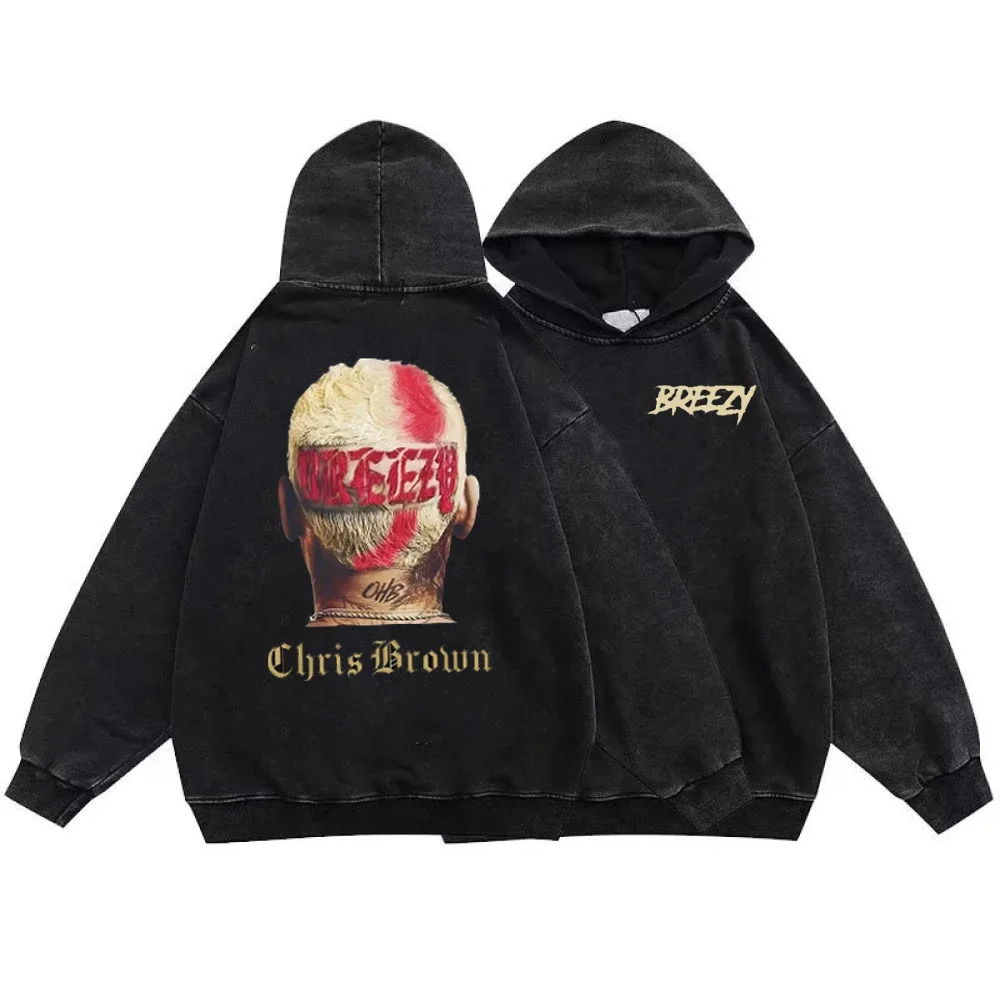 thumbnail image 1 of Sudadera con capucha lavada vintage de Chris Brown, sudadera con capucha con estampado de hip hop, suéter retro Y2k, sudaderas Breezy de la gira Under The Influence, 1 of 4