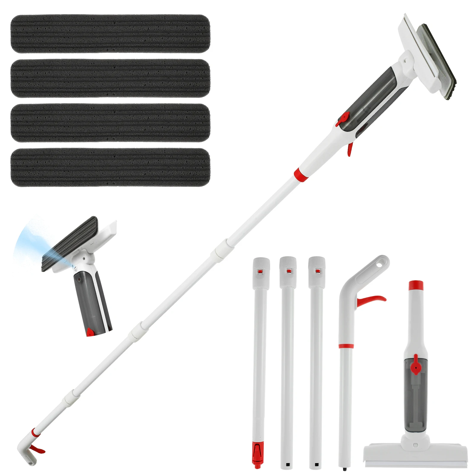 

Window Squeegee 75 Inch Water Spray Window Cleaner Anti-Scratch Window Washer Equipment with 4 Poles and 4 Scrubbing Clothes for