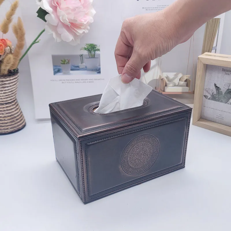 

Postage bronze new Chinese model room napkin box mahogany furniture with personalized leather rectangular tissue box.
