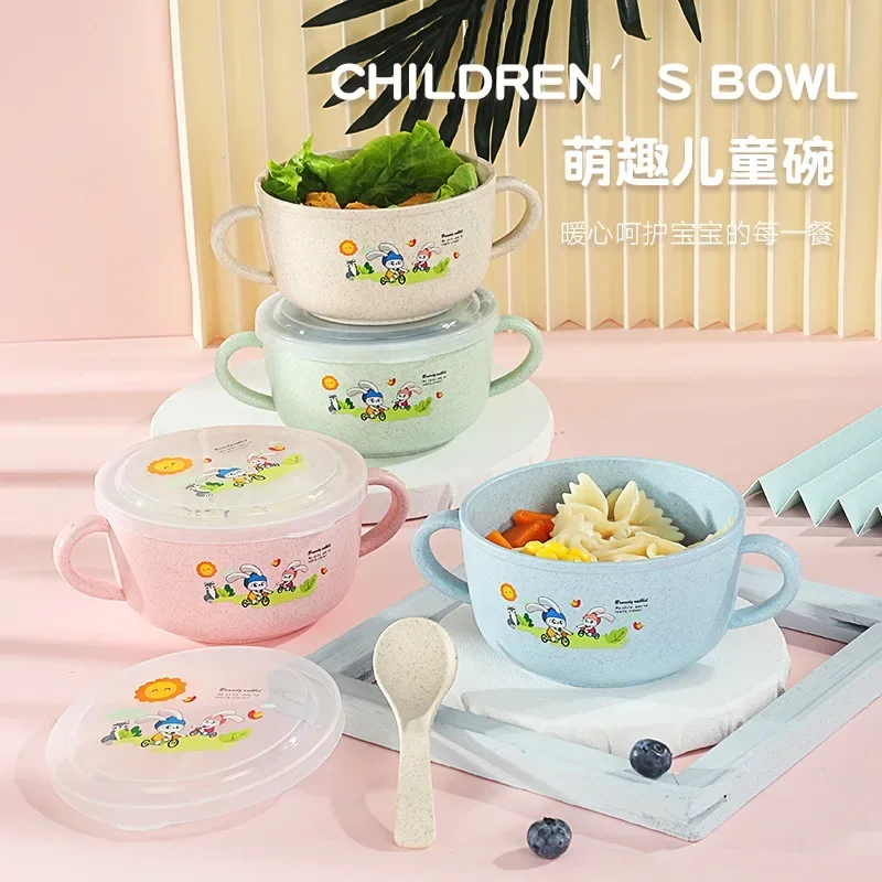 

Детская миска из пшеничной соломы, детские столовые приборы, милая детская миска с двумя ушками, детская дополнительная миска для еды, ветер