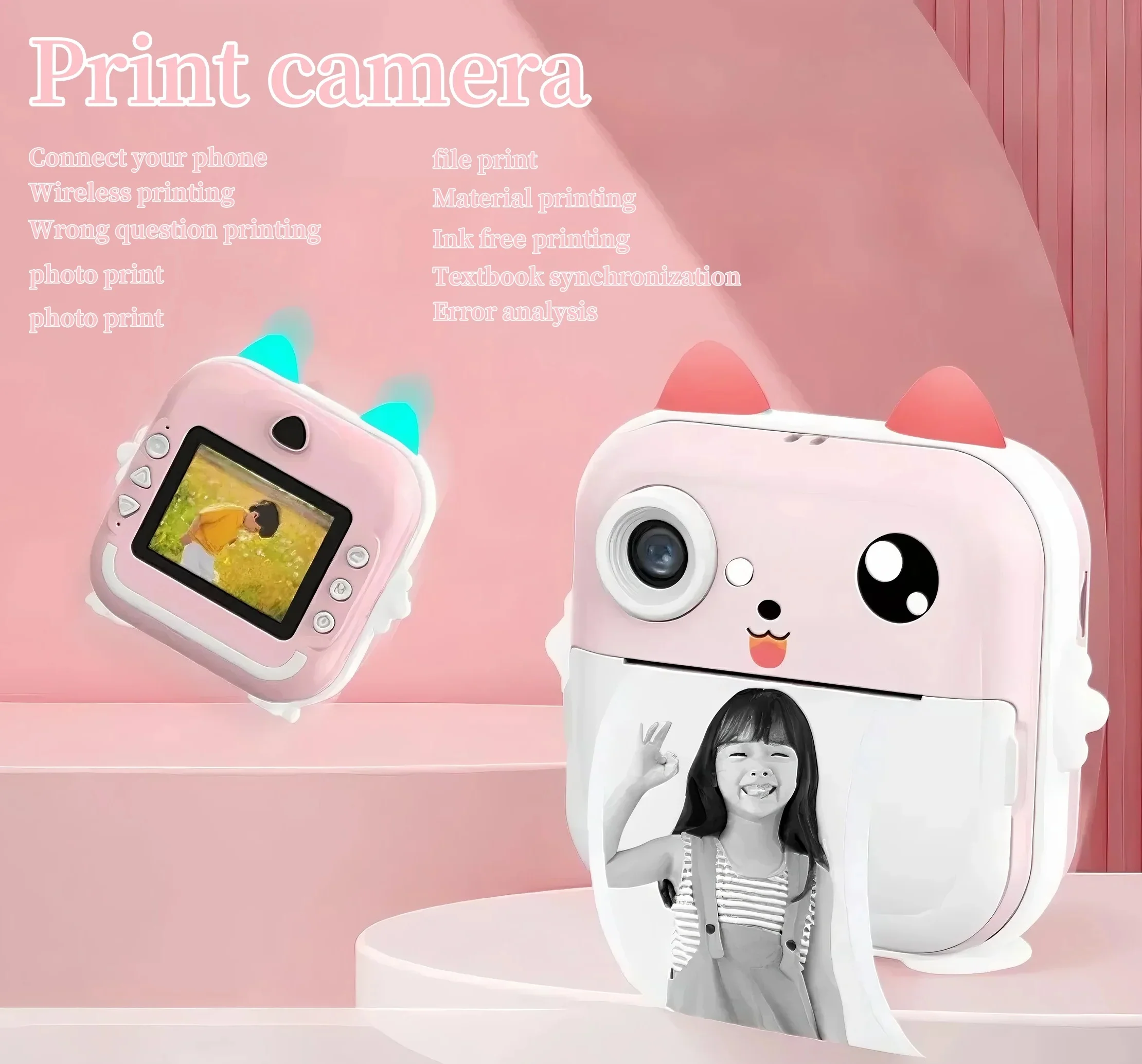 Fotocamera per bambini Stampa istantanea Mini videocamera digitale per bambini Schermo HD APP Connettiti giocattoli per fotocamera digitale per bambini come regalo