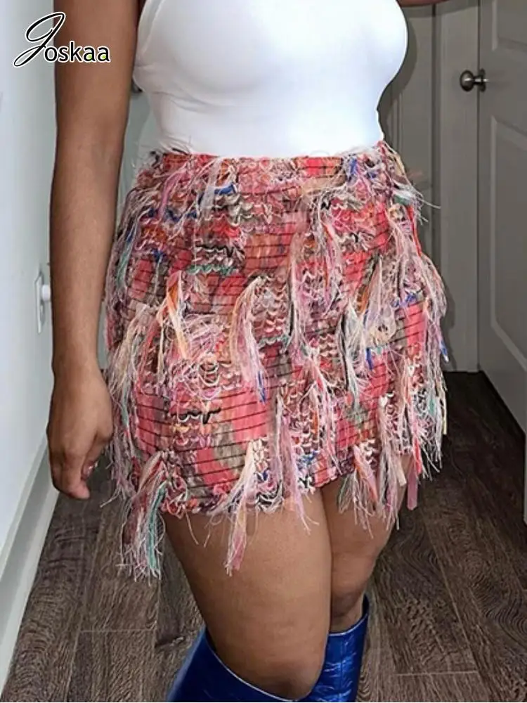 Joskaa Colorful Striped Tassel Hip Skirt Women Summer Trend