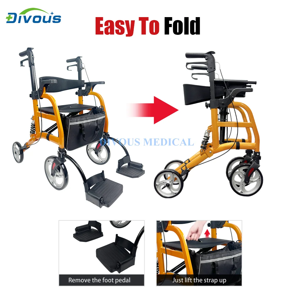 New Style Aluminum Alloy Portable Folding Rollator Senior Four Wheels Walker Disabled Elderly 6