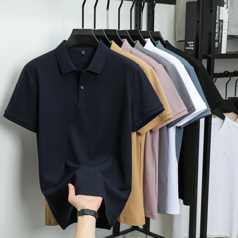 100% pure cotton luxury brand men's short sleeved polo shirt summer fashion stripe classic golf top casual silk business T-shirt 129 S41b0a2f0815c43a3aeafc82c91828e7b2