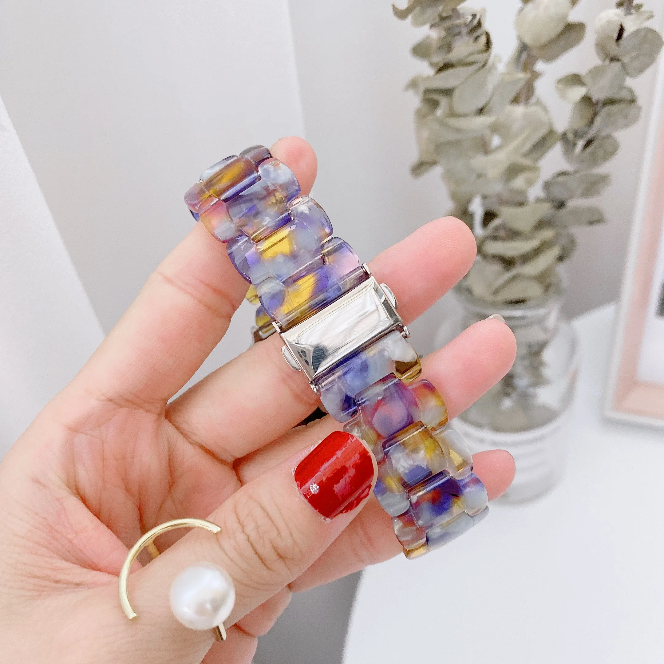 Resin strap for Apple Watch 8 7 6 5 4 SE 45mm 41mm 44mm 40mm for iwatch series 42mm colourful resin metal stainless steel strap