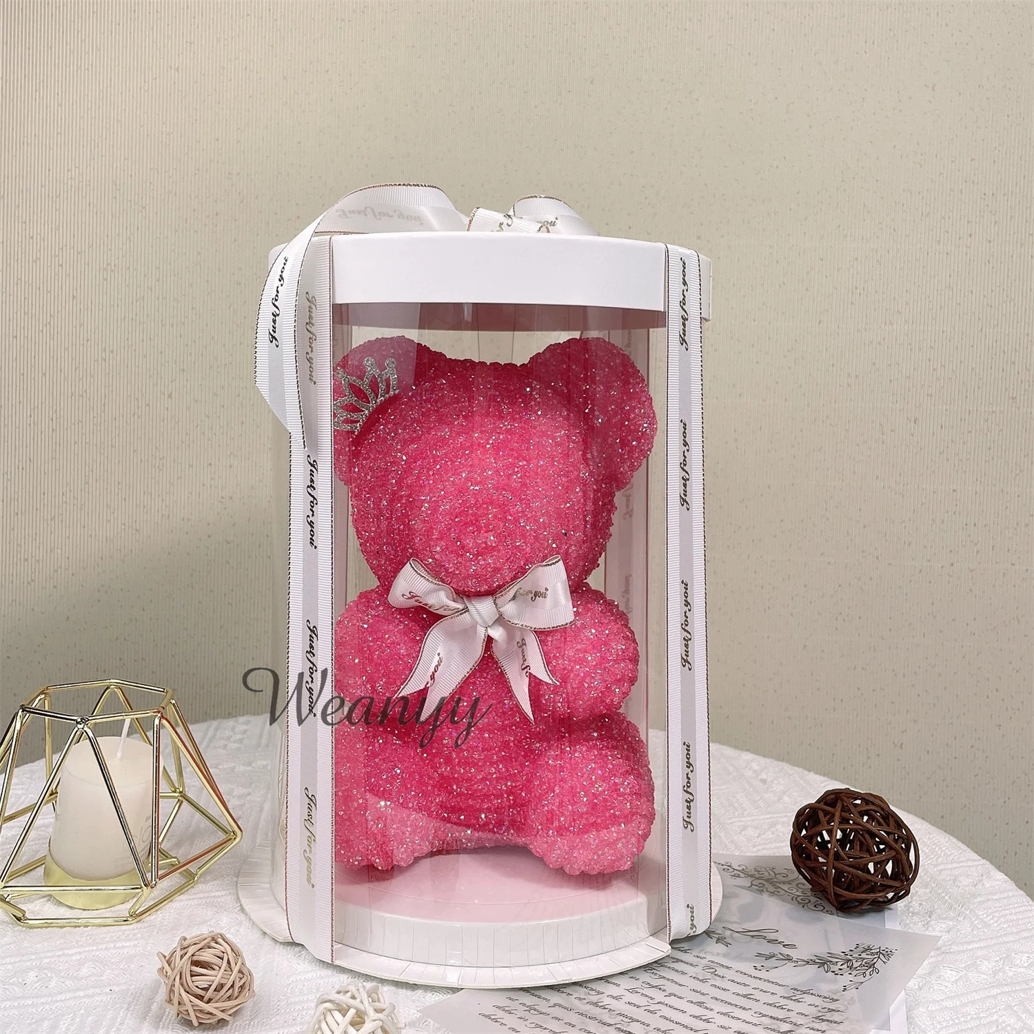 25cm Diamond Bear with Clear Box Valentine's Day Best Gift for
