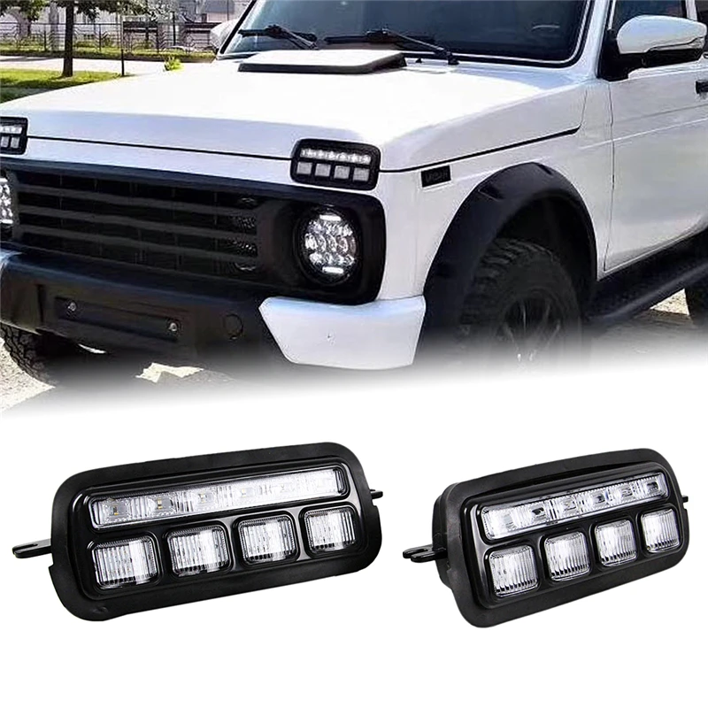 

1 пара с дневным ходовым светильник указателя поворота подходит для Lada Niva 4X4 1995 белый Янтарный 11 дюймов светодиодный 12 В DRL Стоп лампа аксессуары