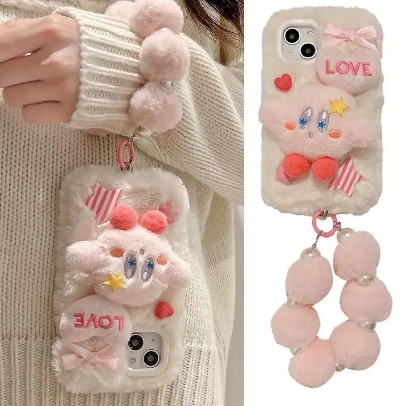 

Kirby Plush Phone Case with Pendant 3D Pattern for Iphone 13 12 11 14 Pro Max Luxury Soft Silicone Shockproof Case Accessories