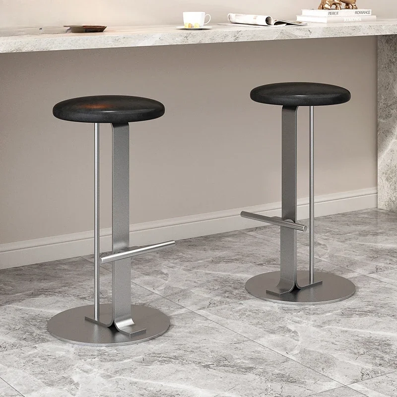 High-End Restaurant Chairs, Bar Stool, Leather Cushion, Counter Seat, Stable Base, Luxury, Designer, High-End, Home Furniture