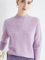Women 100% Merino Wool Sweater For Autumn Winter  First Line Seamless Half-high Collar Pullover Basic Top OL Solid Soft Cashmere - Image 3