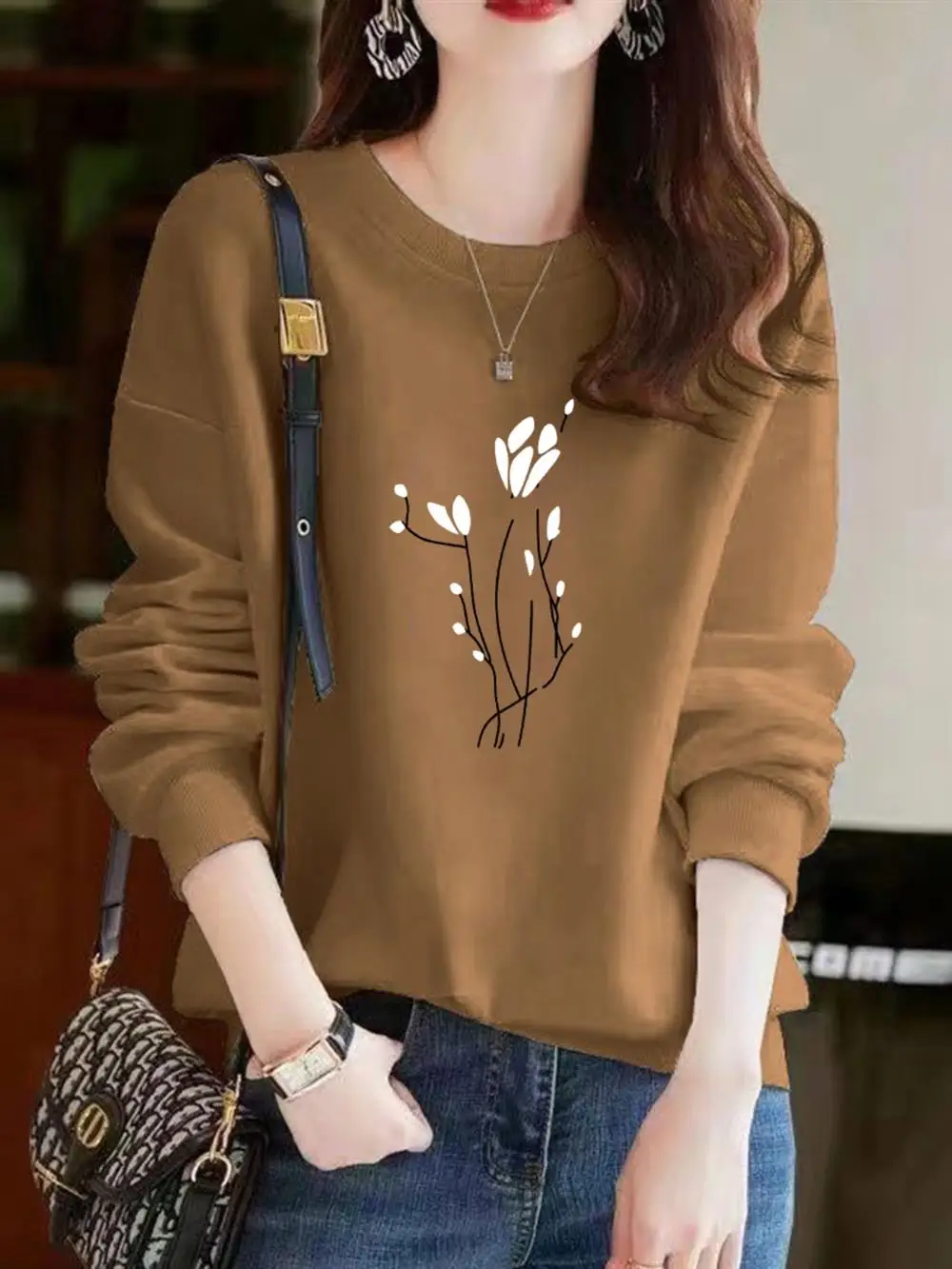 Fce Lined Oversized round Ne Women's Sweatirt Trendy Autumn Winter New Sle Base Layer Top Streetwear Korean Sle