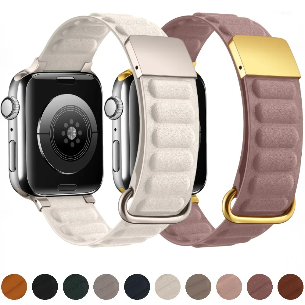 

Ремешок кожаный магнитный для Apple Watch Ultra, браслет для iWatch Series 6 5 4 3 SE 44 мм 40 мм 42 мм 38 мм 49 мм 9 8 7 45 мм 41 мм