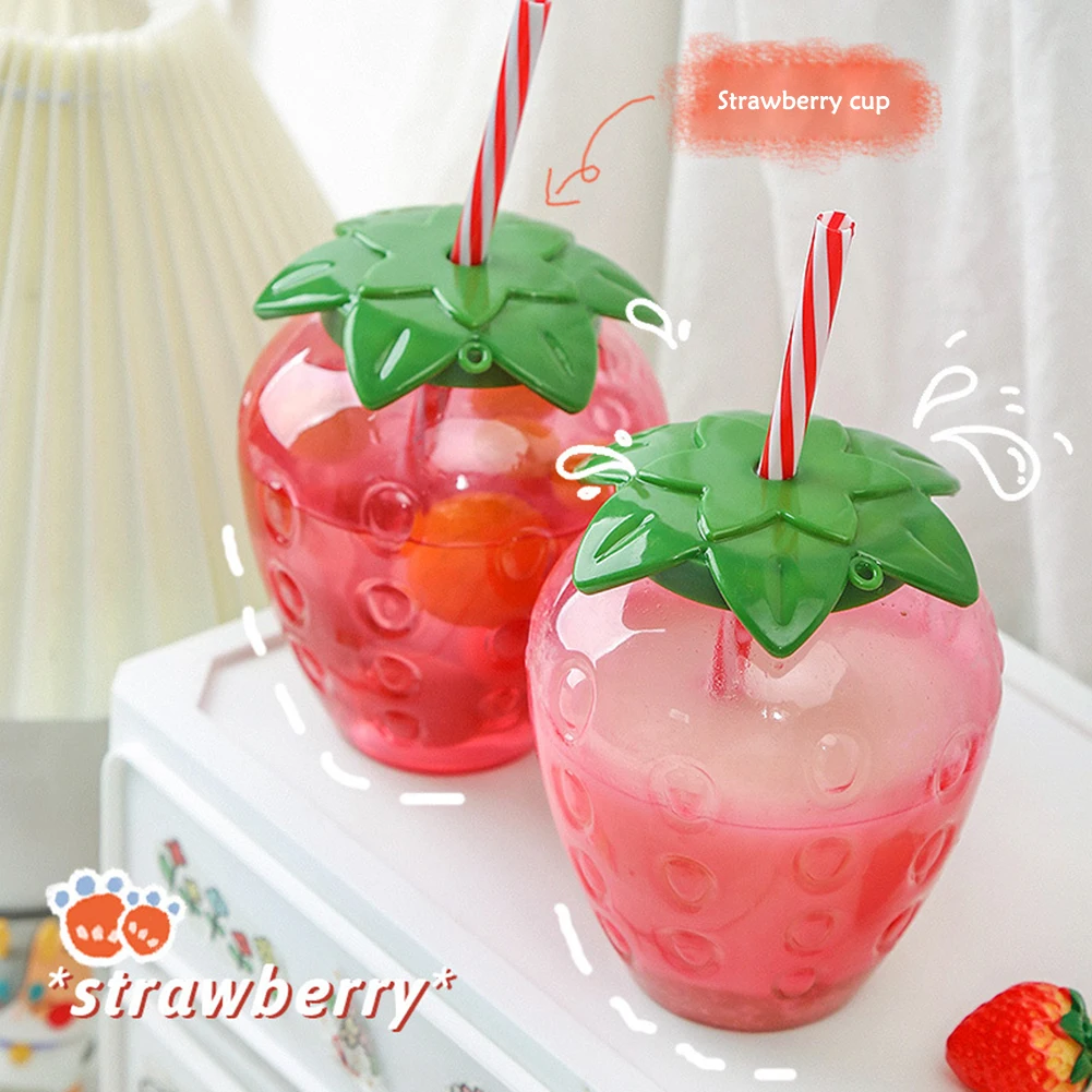 Plastic Cup 1pc Hawaiian Pineapple Strawberry Shape Party Cup with Straw