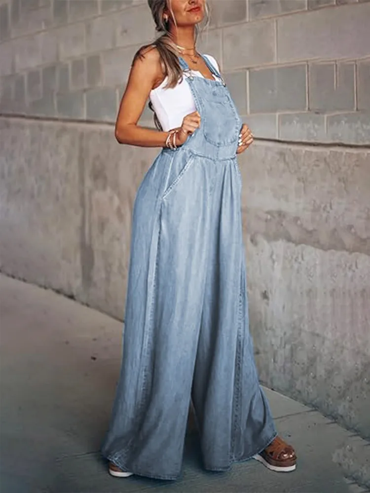 אוברולים ג'ינס צבעוניים ללא שרוולים לנשים, מכנסיים חד חלקים לאביב ולסתיו, אופנה חדשה לשימוש יומיומי ולשימוש יומי