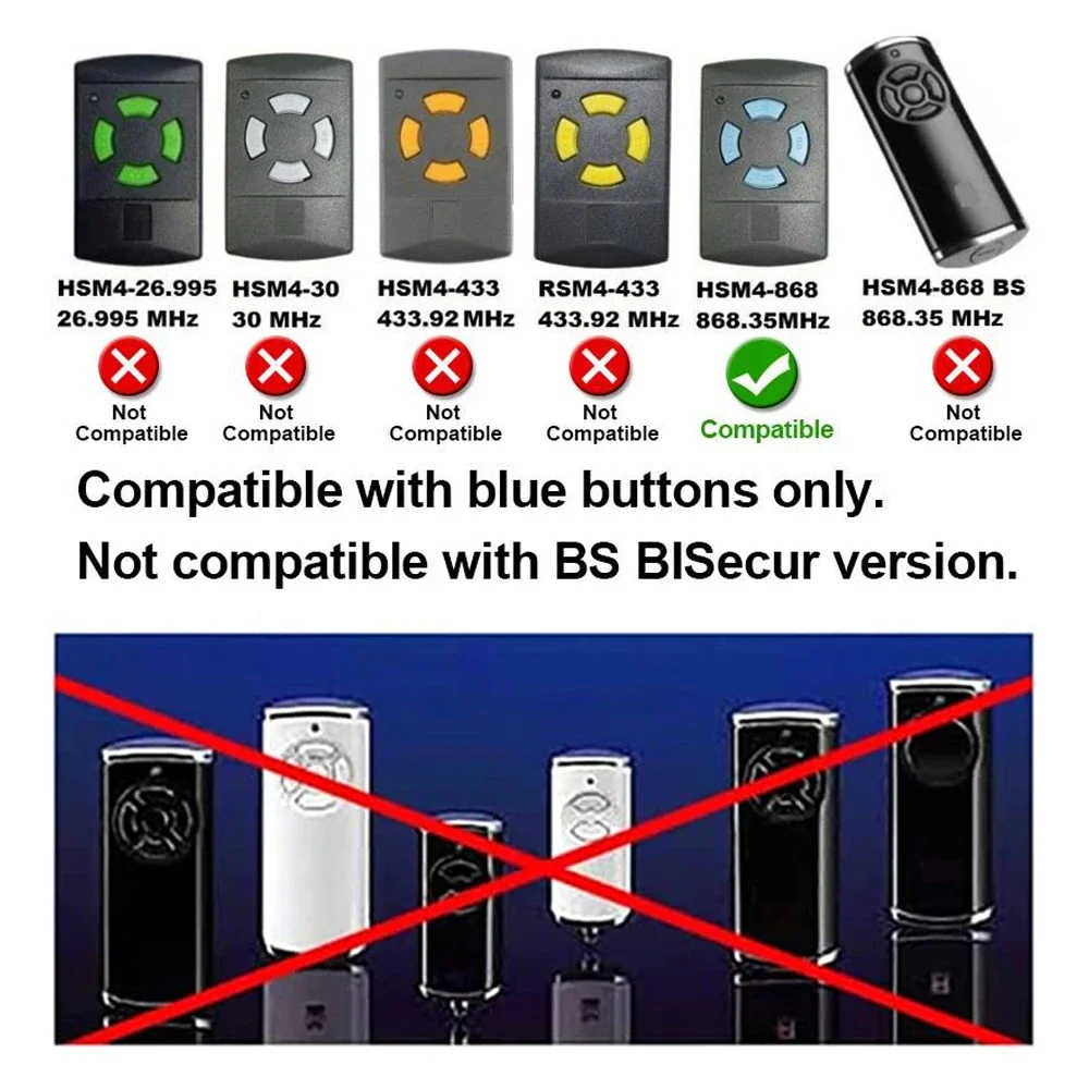 HORMANN HSM2 2PCS Remote Control Transmitter 868.35mhz Fixed Code Replacement with Blue Button for Garage Gates 3
