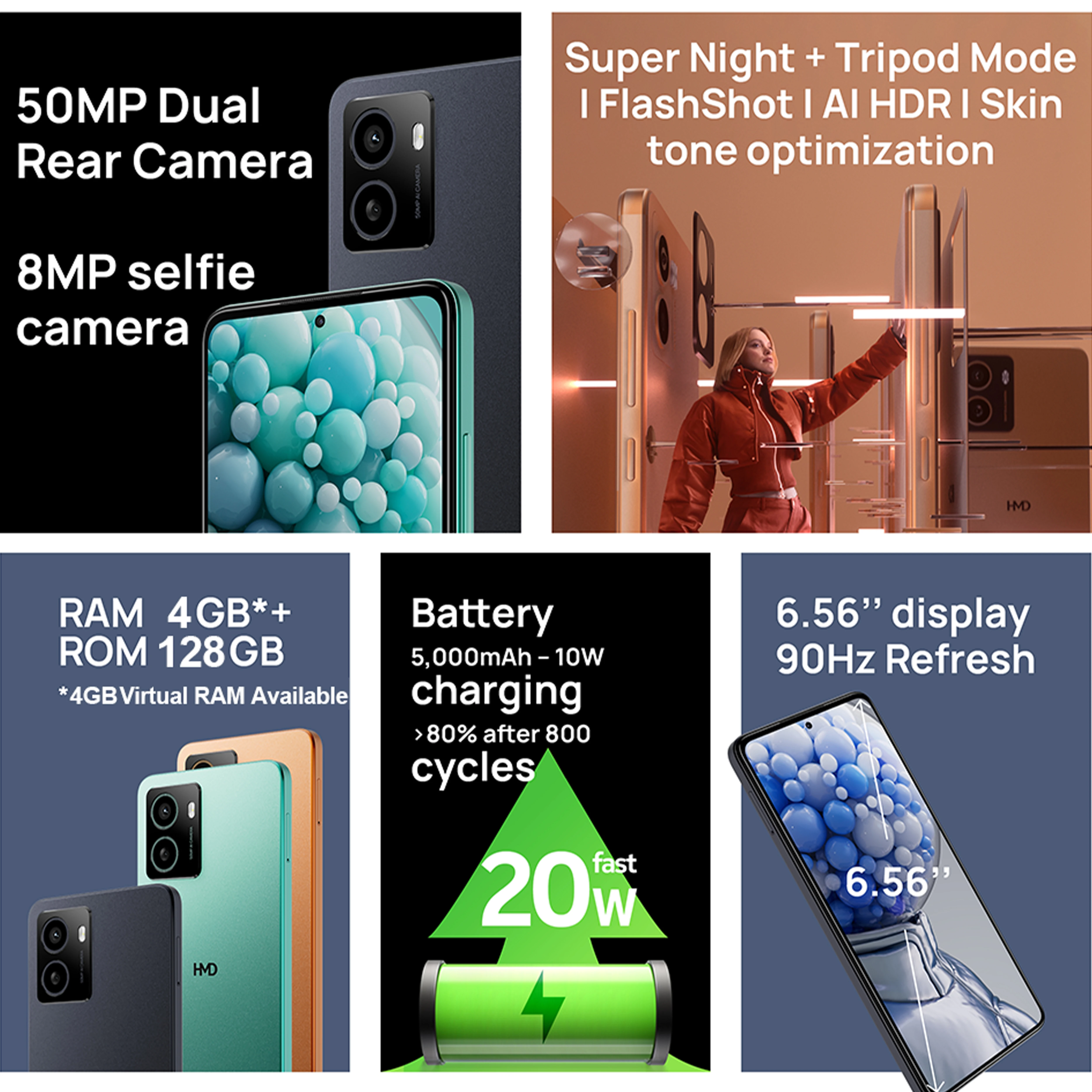 [World Premiere] Global Version HMD Pulse Plus 4G Smartphone 6.56" 90Hz Display 50MP Dual Camera 5000mAh Full Android 14 2