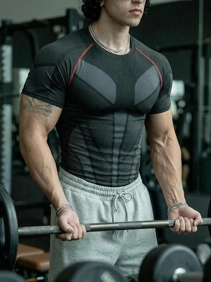 New Men's Running T-Shirt Short Sleeve Gym Workout Shirts Fitness Shirts Men's Jogging Sportswear Summer Quick Dry Tees 5