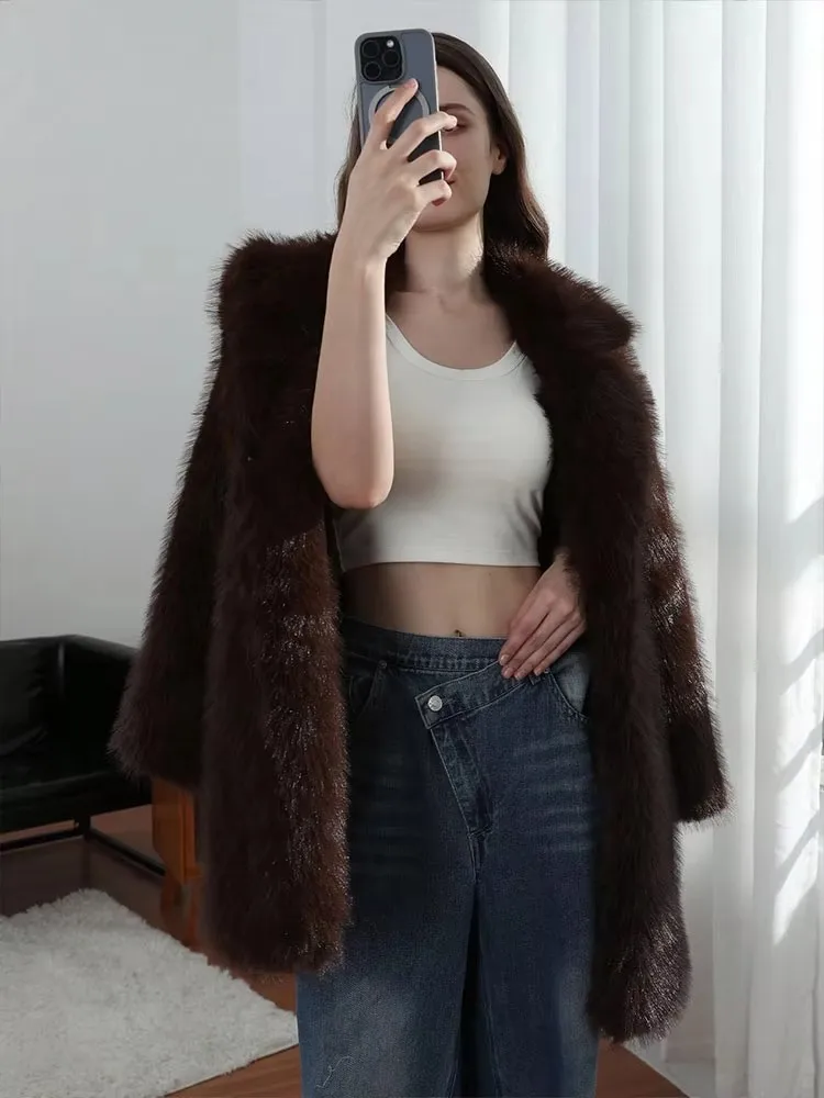 HH Women Fashion Faux Fur Long Coat Elegant Solid Lapel Long Sleeve Jacket 2025 Autumn Winter Warm Thicken Yellow Outwear