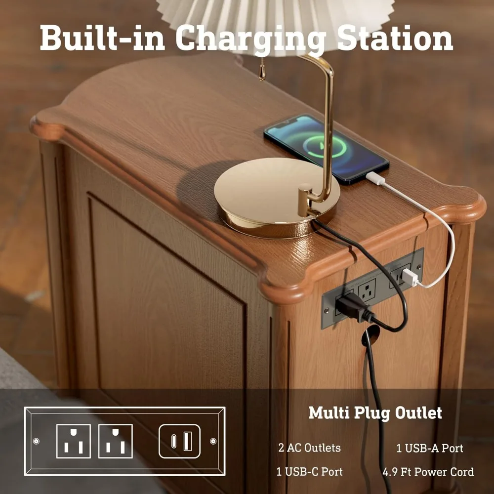 STO'SENSE Nightstand w/Charging Station & 3 Drawers, Pre-Assembled, Vintage Side Table w/Antique-Finished Pulls, Rustic Wood Fin