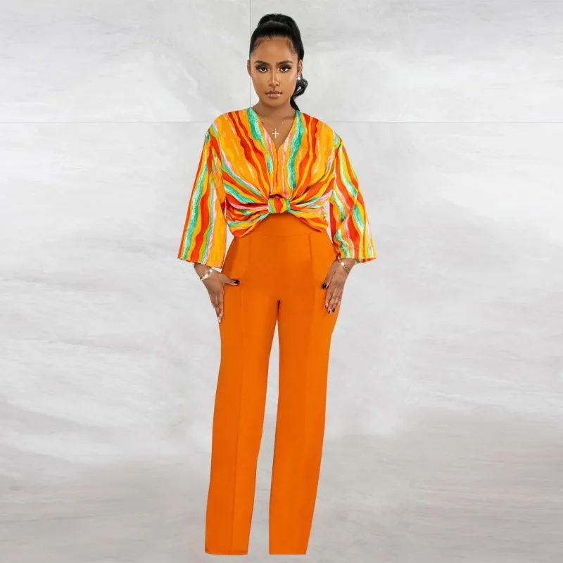 2023 Two Piece Set Africa Clothes African New Fashion Flower Print Suit Top Trousers Super Elastic Party For Women Outfit Beach