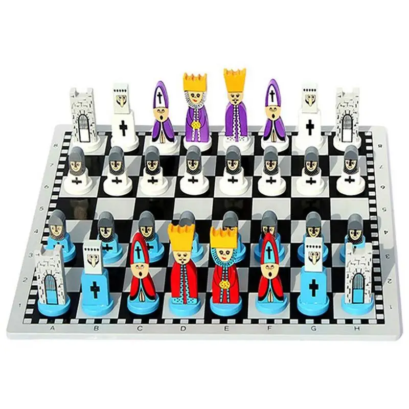 Cartoon Modeling Chess Toys Wooden Doll Chess Set Portable For Child Early Educational Board Games