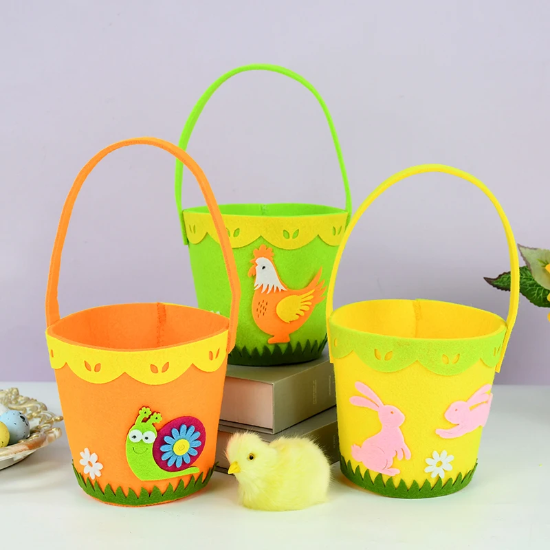 

1pcs Easter Egg Basket Candy Tote Bags Kid Favors Rabbit Chick Bunny Non-woven Fabric Cookie Chocolate Storage Gift Decoration