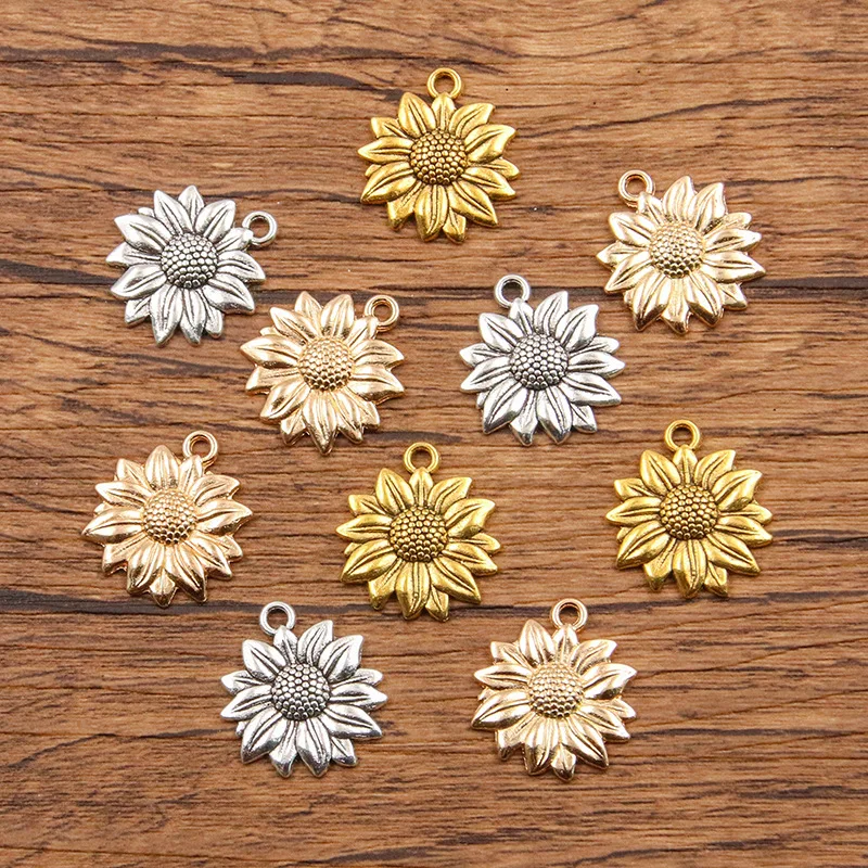 

New 20piece 19*22mm Sunflower Charms Colorful Alloy Pendant DIY Flower Pendants For Women Necklace Jewelry Making Accessories