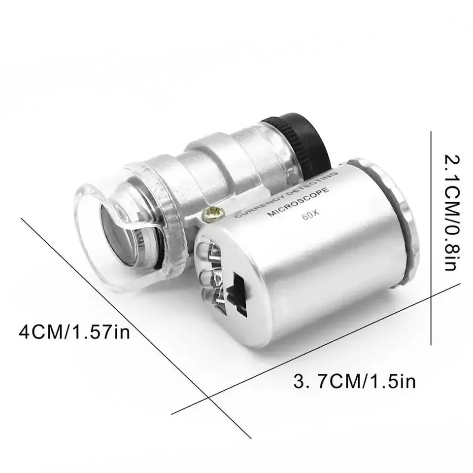 Magnifying Glass Mini 60X Microscope LED Light Handheld High Definition Pocket Jewelry Loupe Portable Currency Detecting