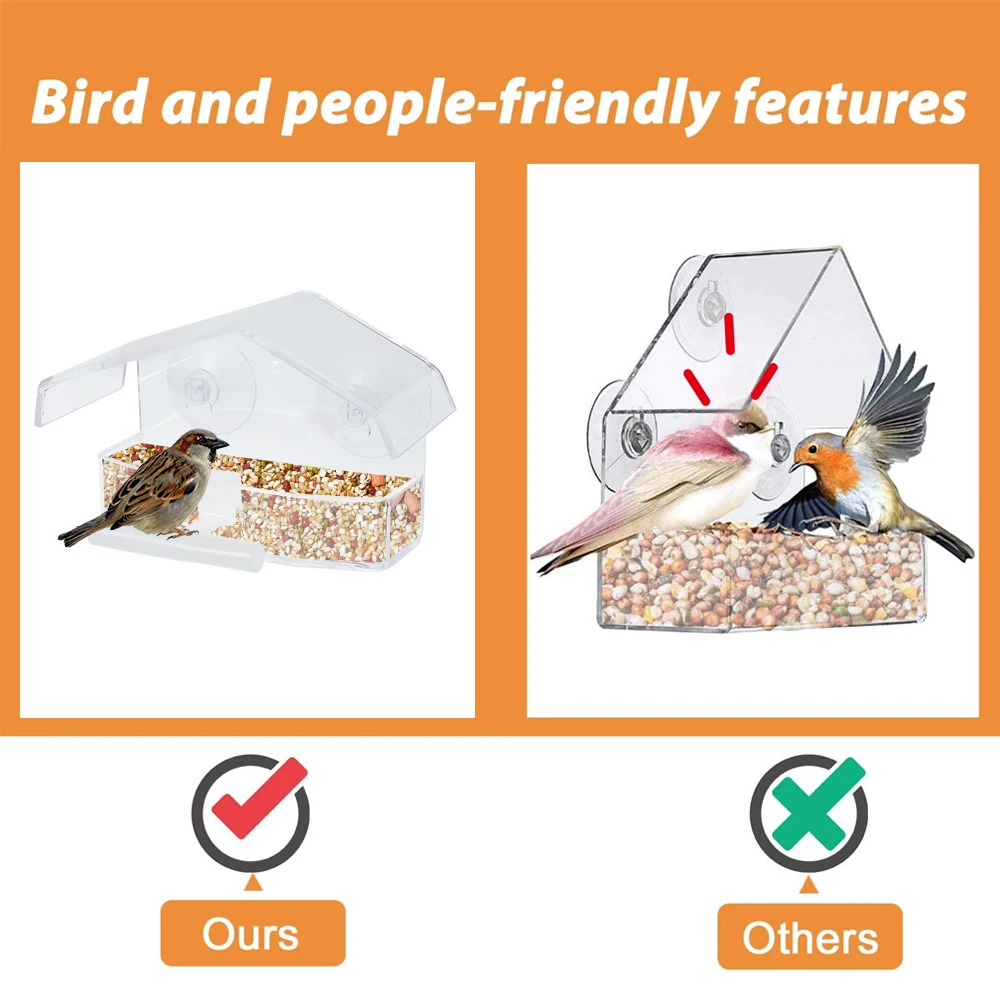 Bird Feeder With Suction Cup&Stand Hanging Acrylic Transparent House Feeding Cage For Home Window Glass Bird Food Container New