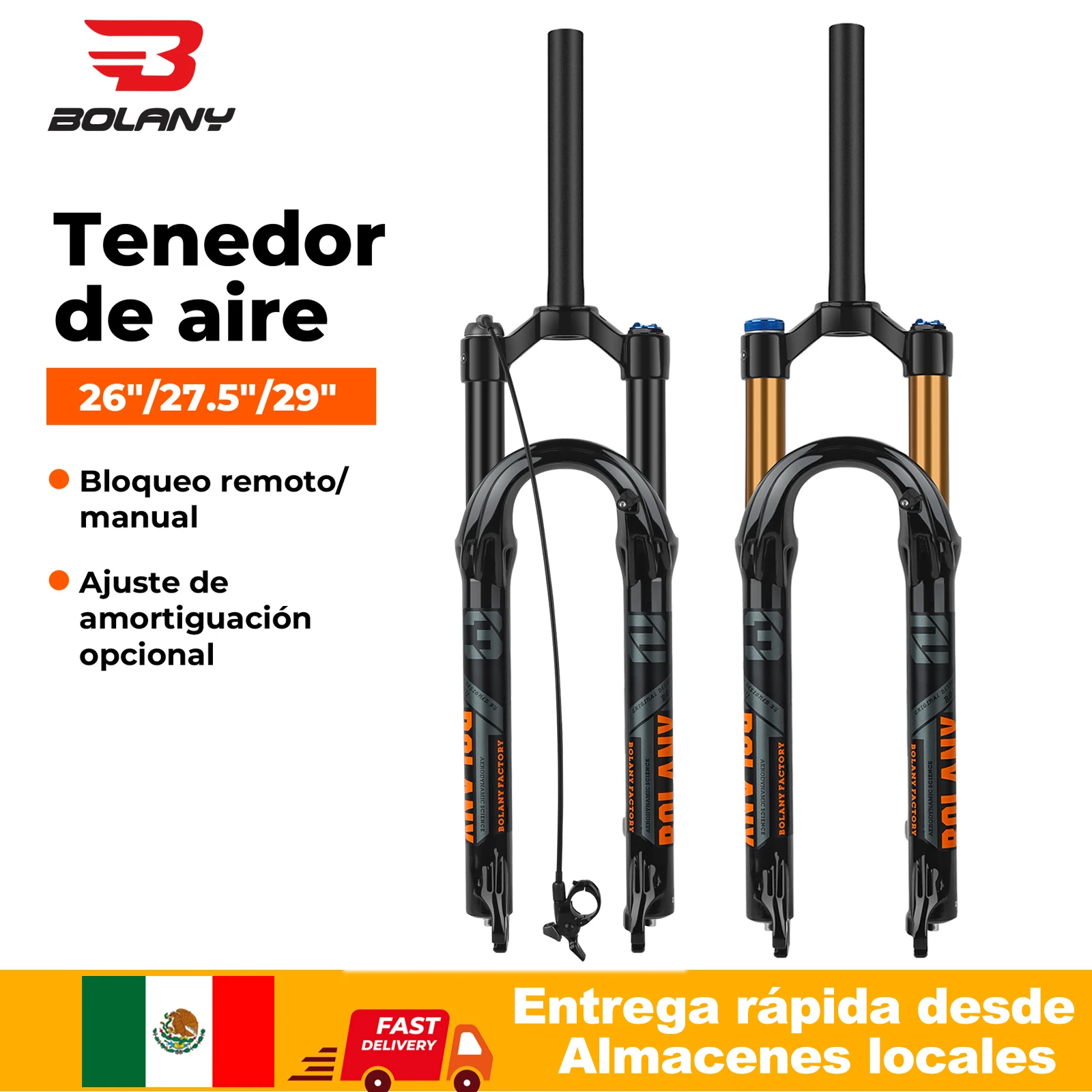 Ship From Mexico BOLANY Bike Fork MTB Air Front Suspension 26/27.5/29Inch 120mm Travel Quick Fork Bicycle Fork R29