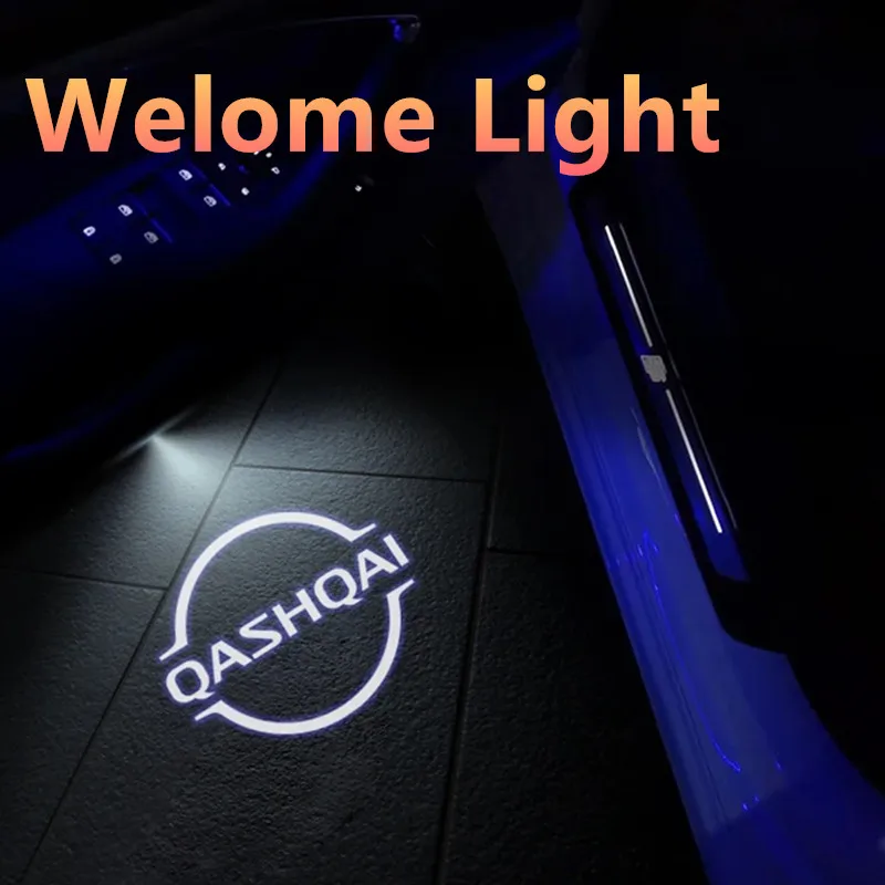 무선 LED 자동차 문짝 프로젝터 조명, 웰컴 램프 액세서리, 닛산 알메라 티다 써니 캐시카이 스카이라인 쥬크, 2 개
