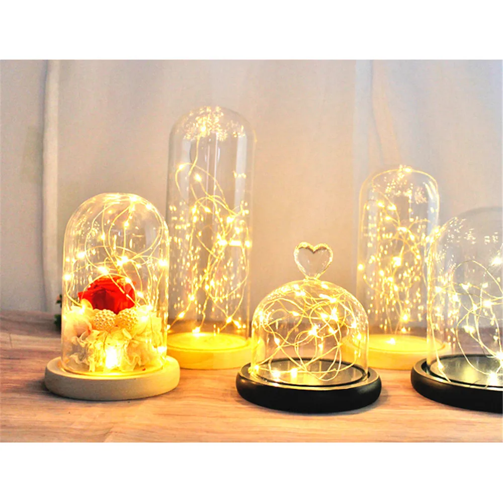 Display Jar Glass Cloche Jar Transparent Display Stand Cover With Wooden Base Acrylic Dust Cover Display Box Terrarium Tabletop Flower Box