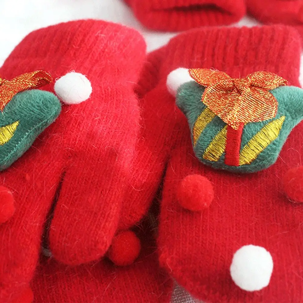 Elk Present Winter And Autumn Plus Velvet Christmas  Mittens Santa Claus Printed Women Knitted Gloves Full Fingers Gloves
