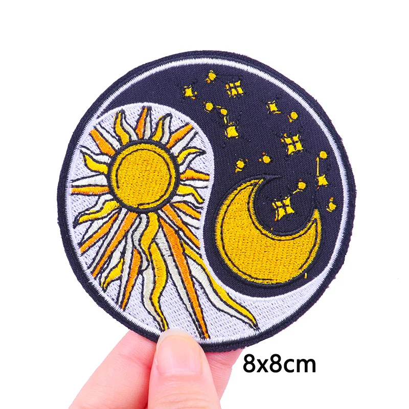 Sun Moon Wave Van Gogh Aufnäher für Kleidung, Ozean-Delfin, niedlicher Glücksfisch, zum Aufbügeln, Outdoor-Stickerei-Aufnäher auf Kleidung – Detail 16