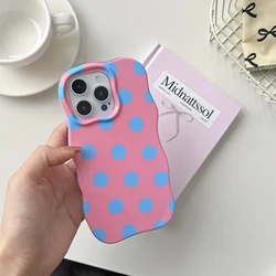 INS Cute Wave Fashion 2 - in - 1 Colorful Polka Dot Shockproof Phone Case with Camera Protection - iPhone 15 (Pink)