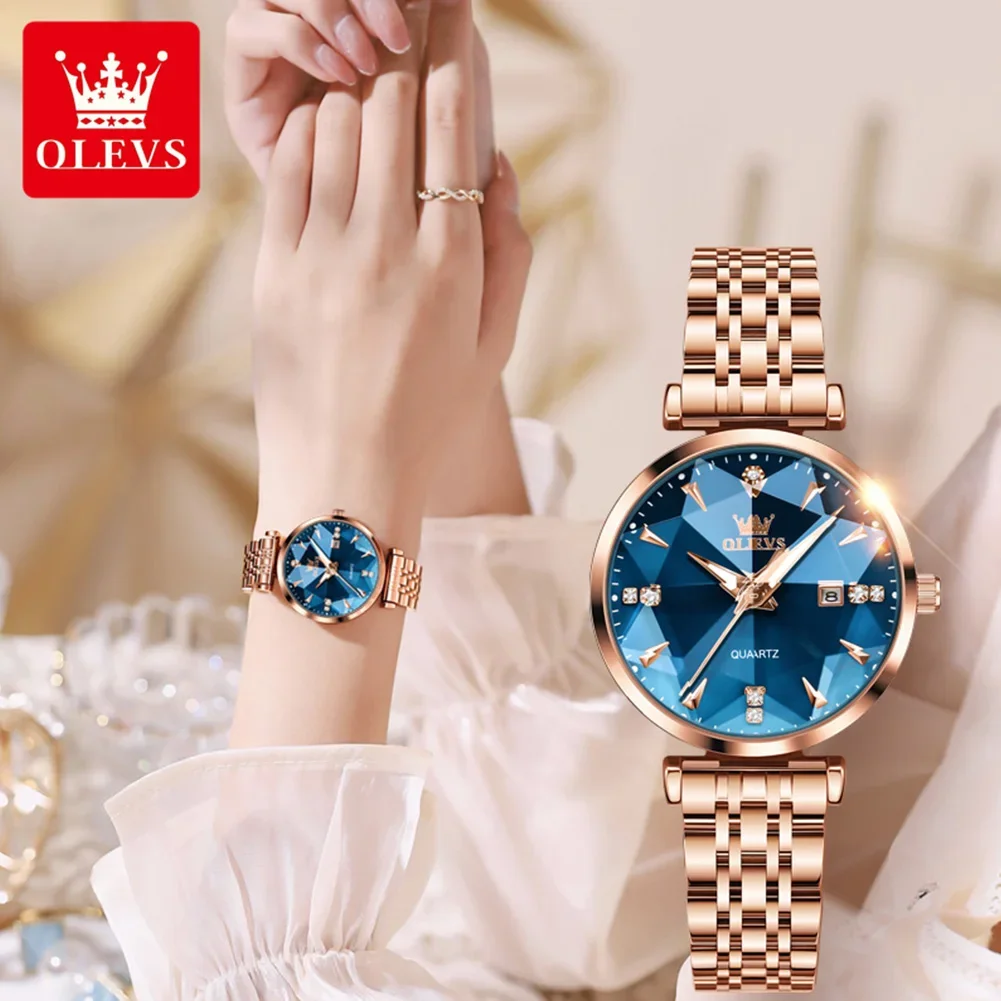 

OLEVS 5536 Quartz Watches For Women,Waterproof Luxury Diamond-shaped Women Watch Stainless Steel Strap Wristwatches Calendar