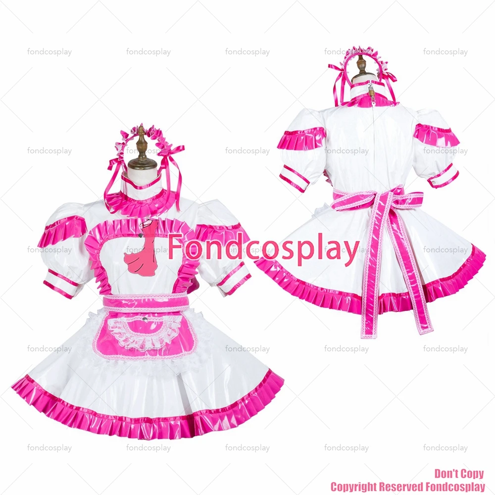 

Сексуальная одежда для взрослых fondcosplay, ярко-розовая, тонкая, короткая, белая, из ПВХ, Запираемая форма, фартук для CD/TV[G3709]