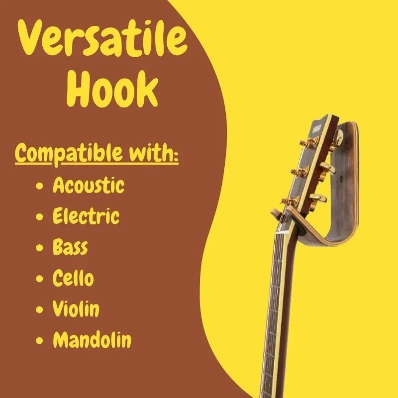 Guitar Hanger - Sturdy Wooden Base with Padded Hooks - Safe and Stylish Stand for Guitars - Easy To Install Space Saving Design