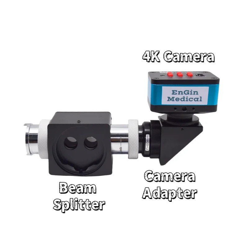 surgical beam splitter and video adapter for slit lamp microscope