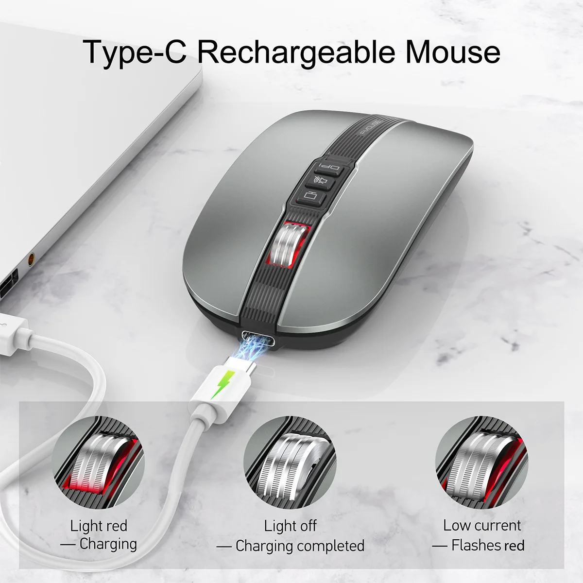 Dual Mode Wireless Bluetooth-compatible Silent Mouse USB 2.4G 2400DPI Noiseless Mute Mouse Type-C Charging For PC Laptop Mice