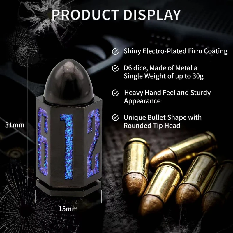 D6 Bullet Dice DND RPG Table Board Games Polyhedral Right Angle Number Dice Kit DND Solid Bullets for Role Playing Games