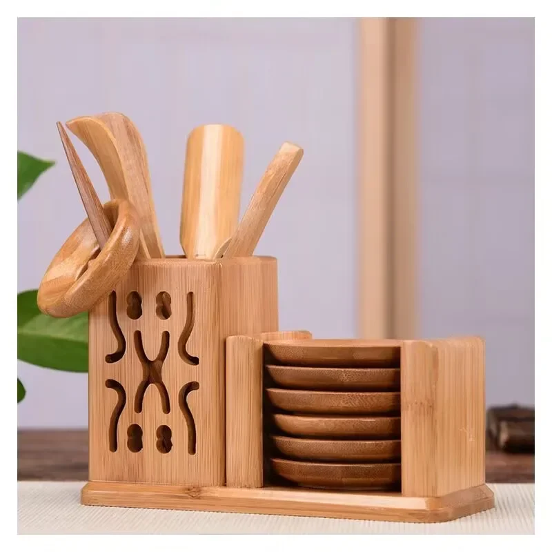 Chinese Bamboo Tea Tools Set Puer Knife Spoon Clip Strainer Vintage Handmade Kung Fu Tea Sets Accessories Ceremony