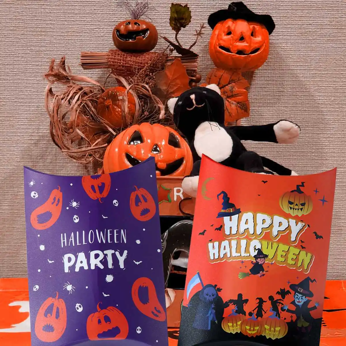 Happy Halloween Pillow Shape Candy Box Zucche Ghost Printed Packing Bag Horror Party Decor Dolcetto O Scherzetto Day Party Supplies