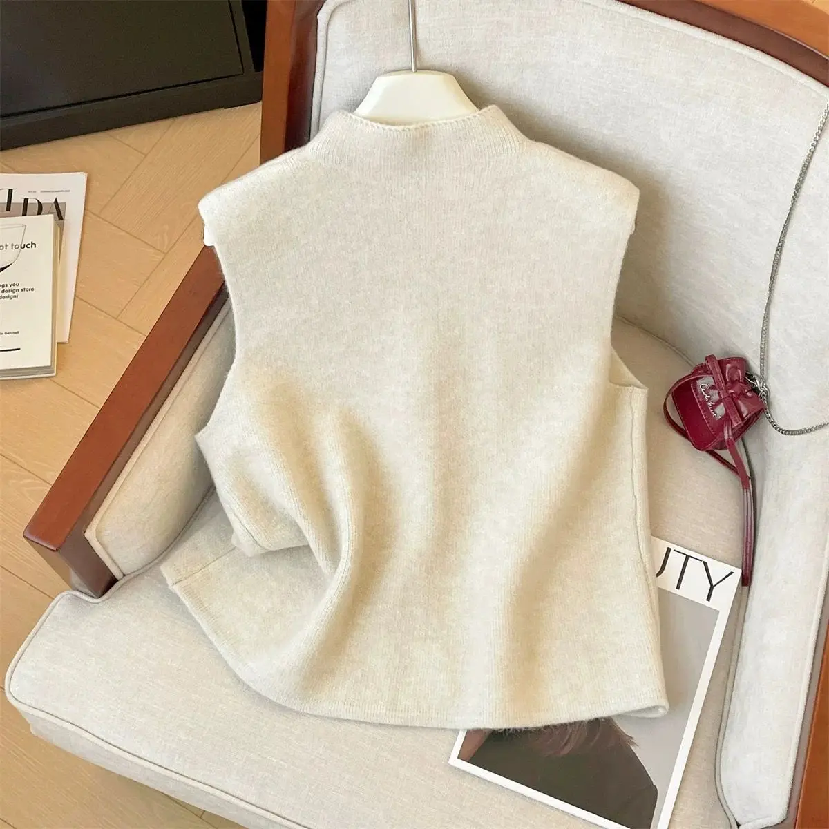 Elegant Sleeveless Sweater Knit Single Breasted Button Waistcoat Casual Streetwear Knitwears Tank Ladies irregular Sweater Vest