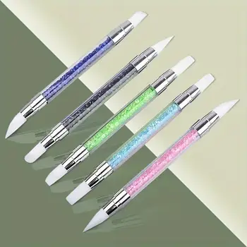 1/5 Pcs Silicone Nail Tools Dual Tipped Nail Art Sculpture Pen Rhinestone Nail Polish Carving Pen Rubber Tip Nail Brushes