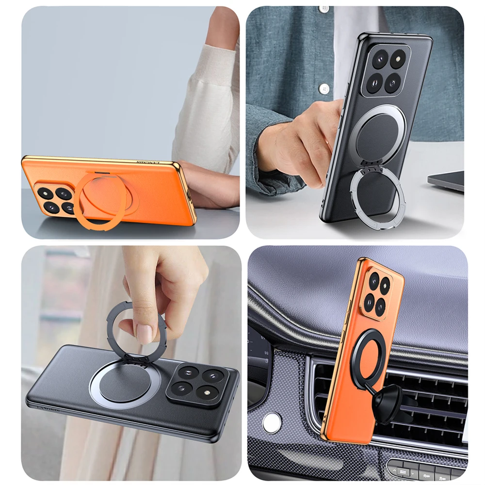 Magnetic Leather Phone Case for Xiaomi Mi 13T 14 Pro 13 Redmi K60 Ultra Ring Luxury Lens Protection Kickstand Holder Back Cover
