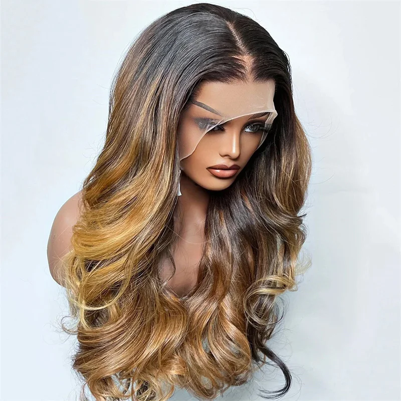 Ombre Blond 26Inch Black Long 5x5 Silk Base Body Wave Jewish Human BabyHair HD Lace European Hair Preplucked Glueless Daily Wig